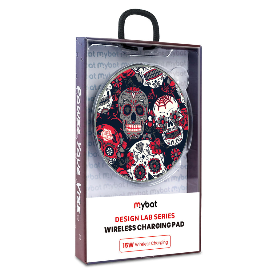 MyBat Design Lab Series Wireless Charging Pad - Silver - Sugar Rose Skulls - MCGWIRC22SL-418-9.jpg