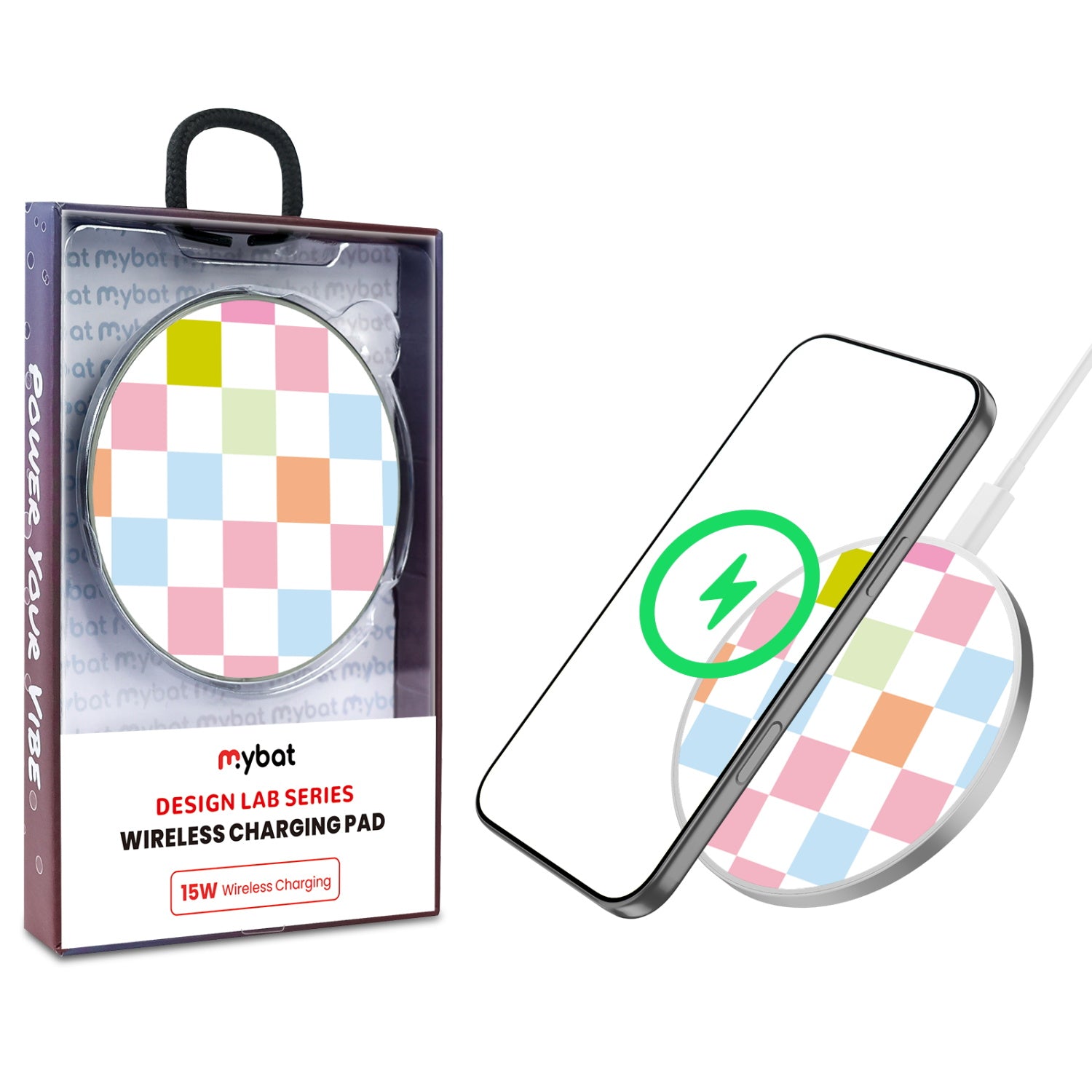 MyBat Design Lab Series Wireless Charging Pad - Silver - Pastel Check