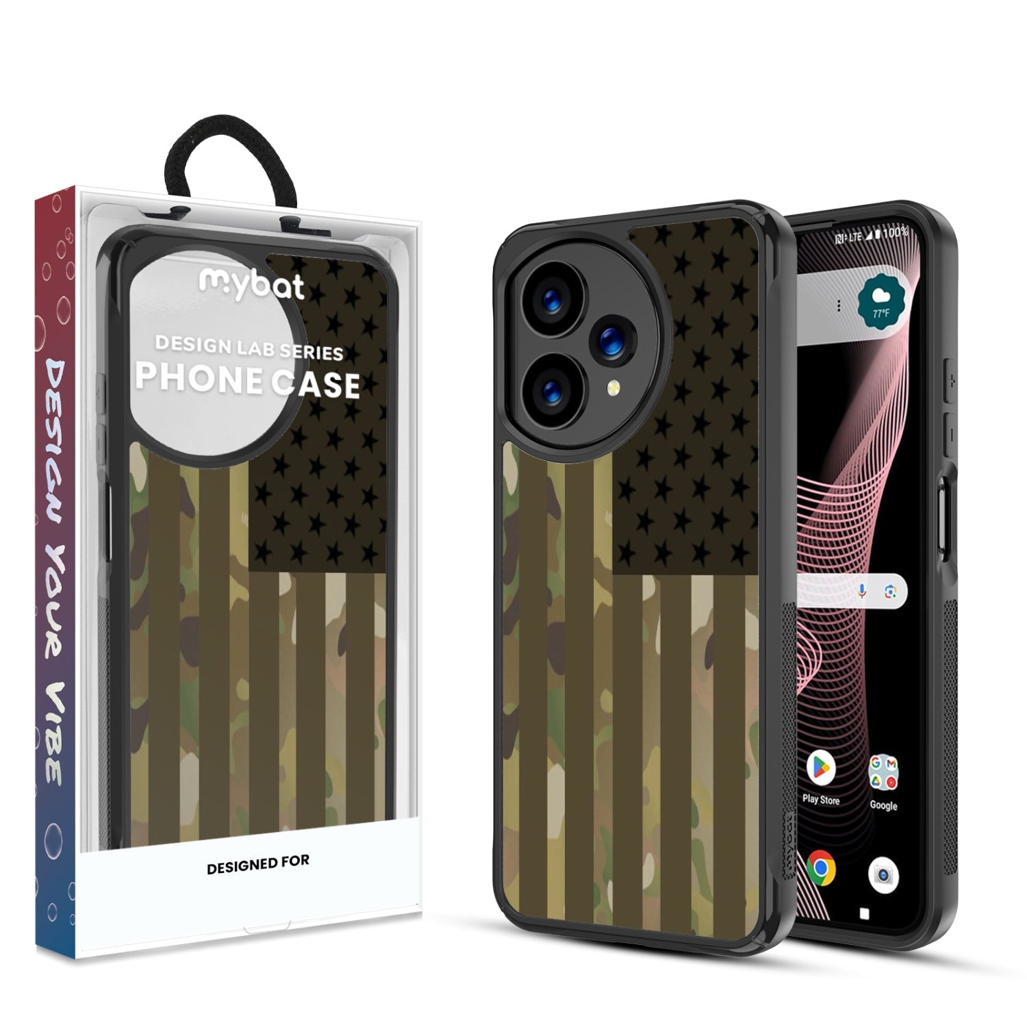 MyBat Design Lab Series Case for Cricket Icon Plus 2026 - Military Camouflage American Flag