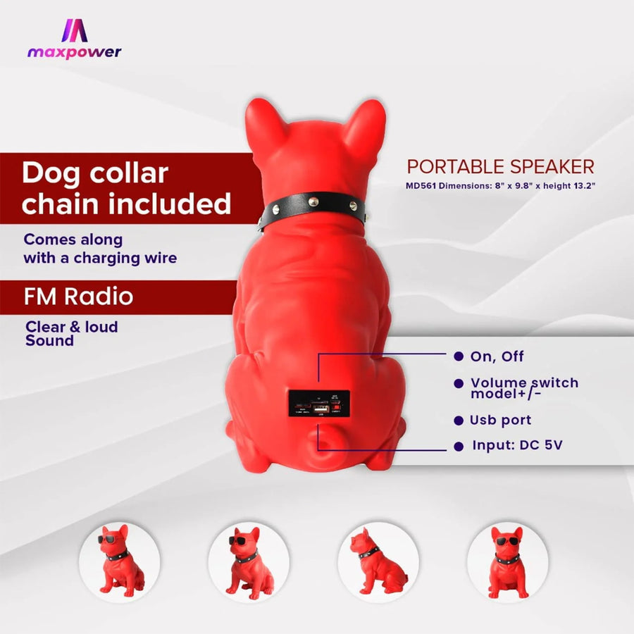 MaxPower Wooof Frenchie Style 13" Tall Dog Speaker With Glasses And Mic - Red - MD561-RED-5.jpg