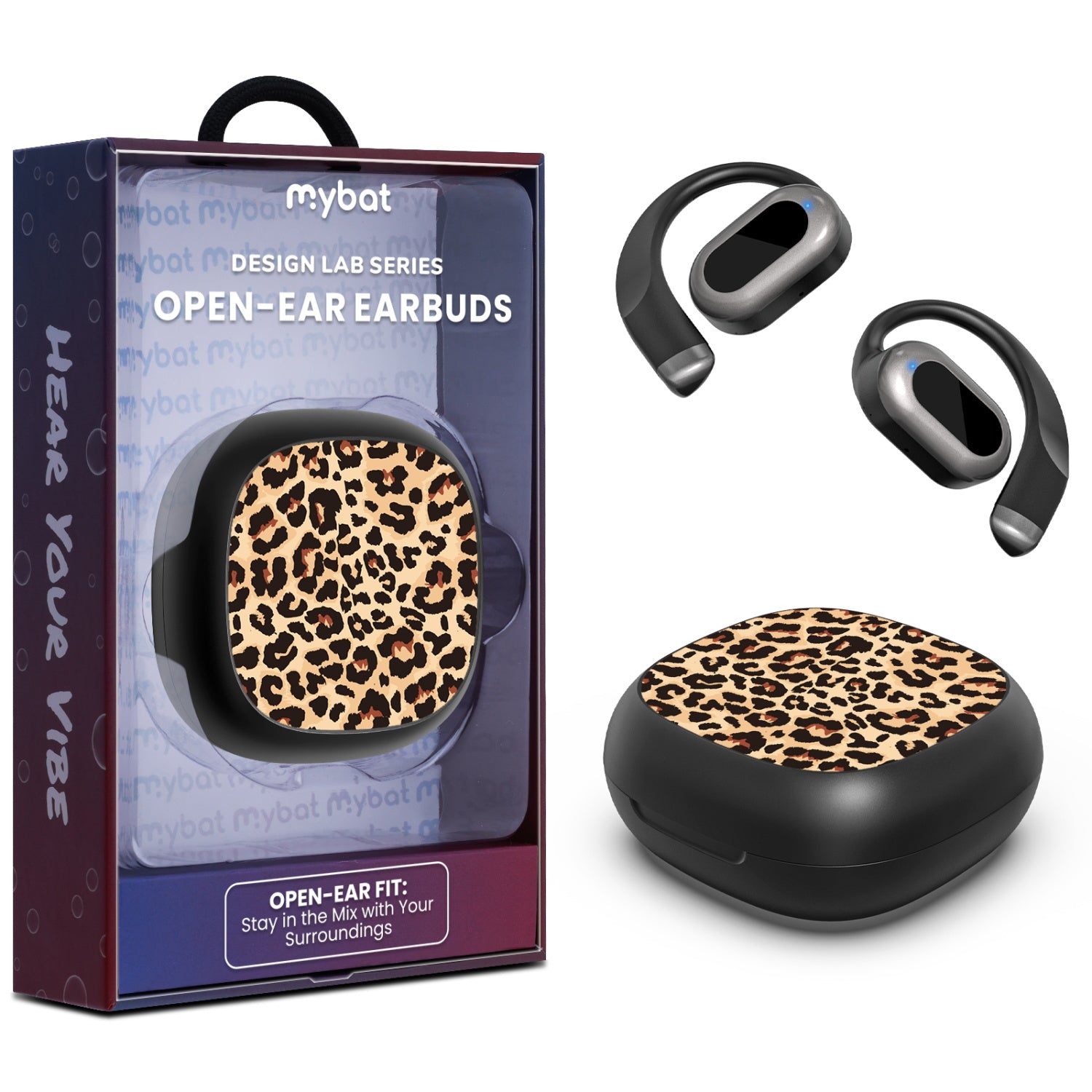 MyBat Design Lab Open-Ear Earbuds - Black - Leopard Print - MFHSBTST251-005-1.jpg