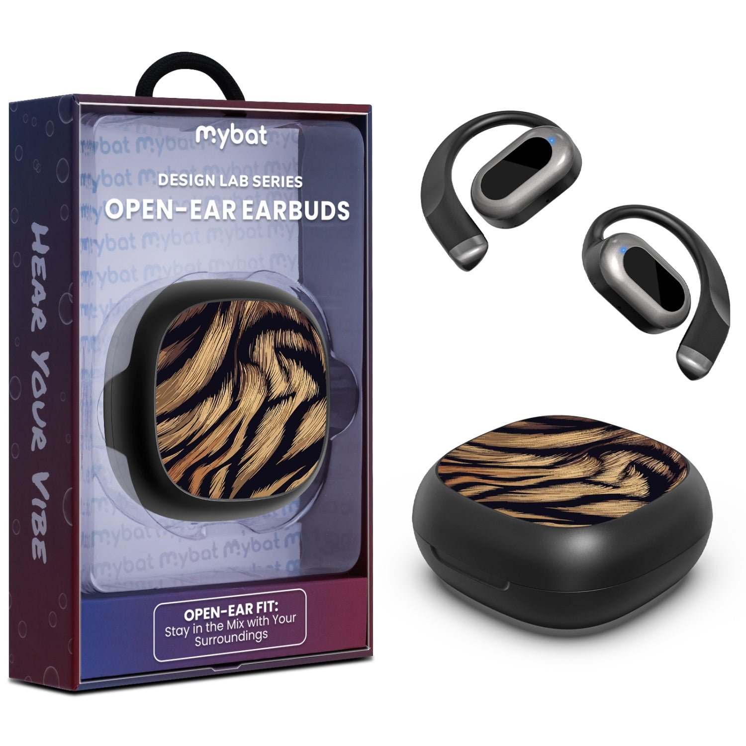 MyBat Design Lab Open-Ear Earbuds - Black - Tiger Fur - MFHSBTST251-006-1.jpg