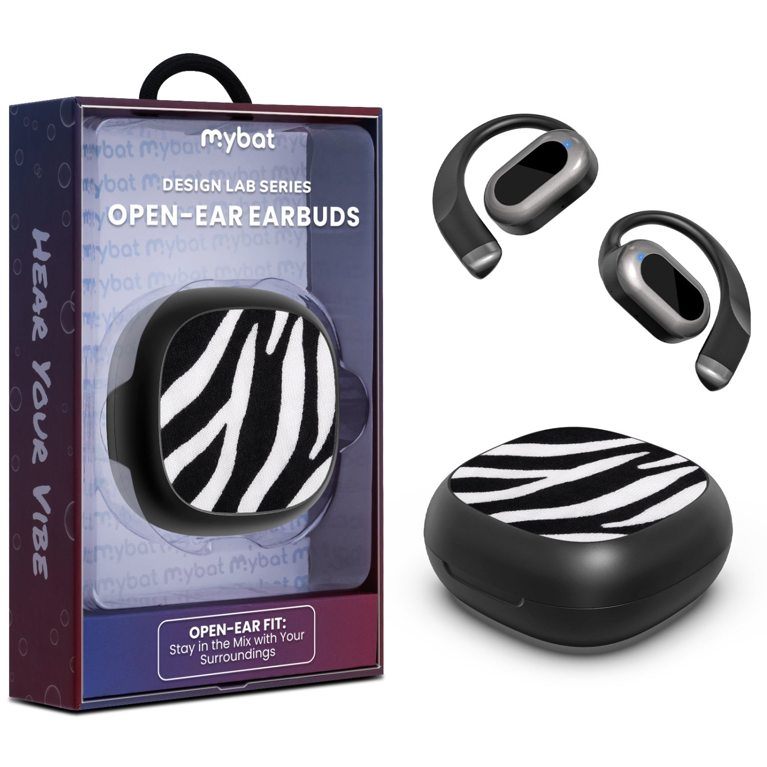 MyBat Design Lab Open-Ear Earbuds - Black - Zebra Print - MFHSBTST251-009-1.jpg