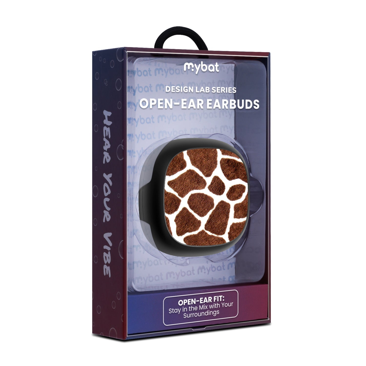 MyBat Design Lab Open-Ear Earbuds - Black - Giraffe spots