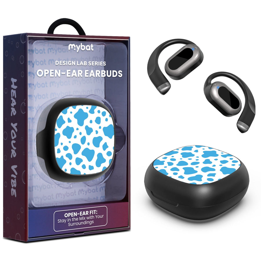MyBat Design Lab Open-Ear Earbuds - Black - Blue Cow Print