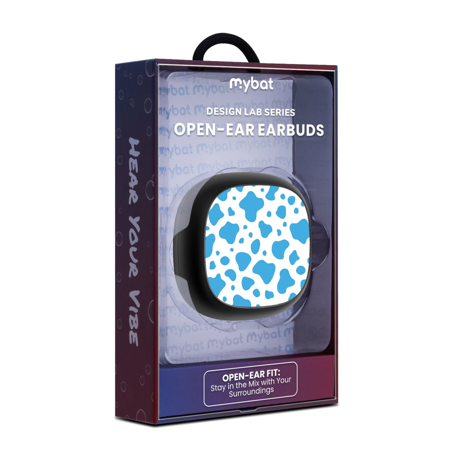 MyBat Design Lab Open-Ear Earbuds - Black - Blue Cow Print - MFHSBTST251-016-10.jpg