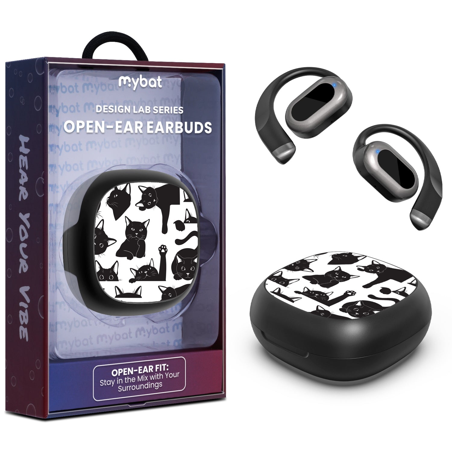 MyBat Design Lab Open-Ear Earbuds - Black - Black Cats