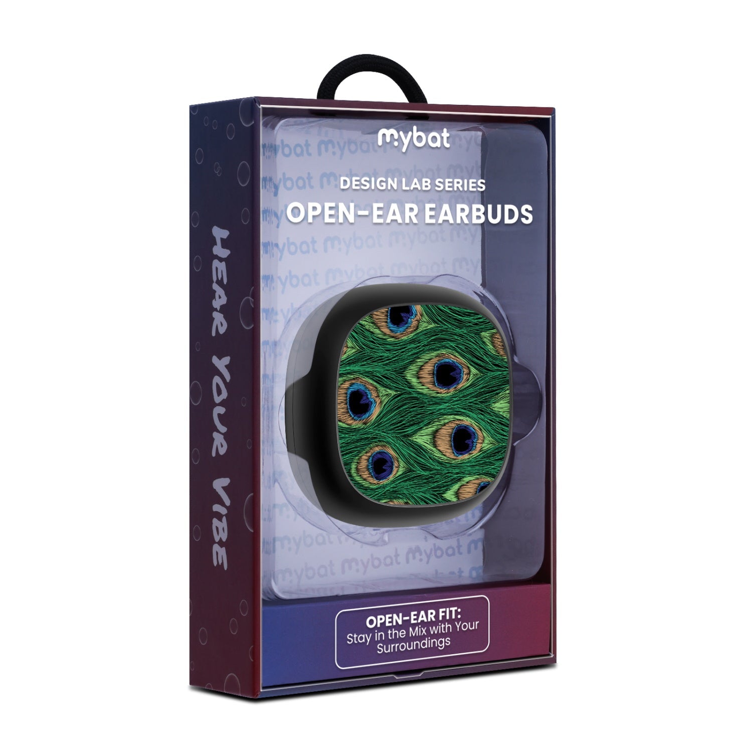 MyBat Design Lab Open-Ear Earbuds - Black - Peacock Feathers