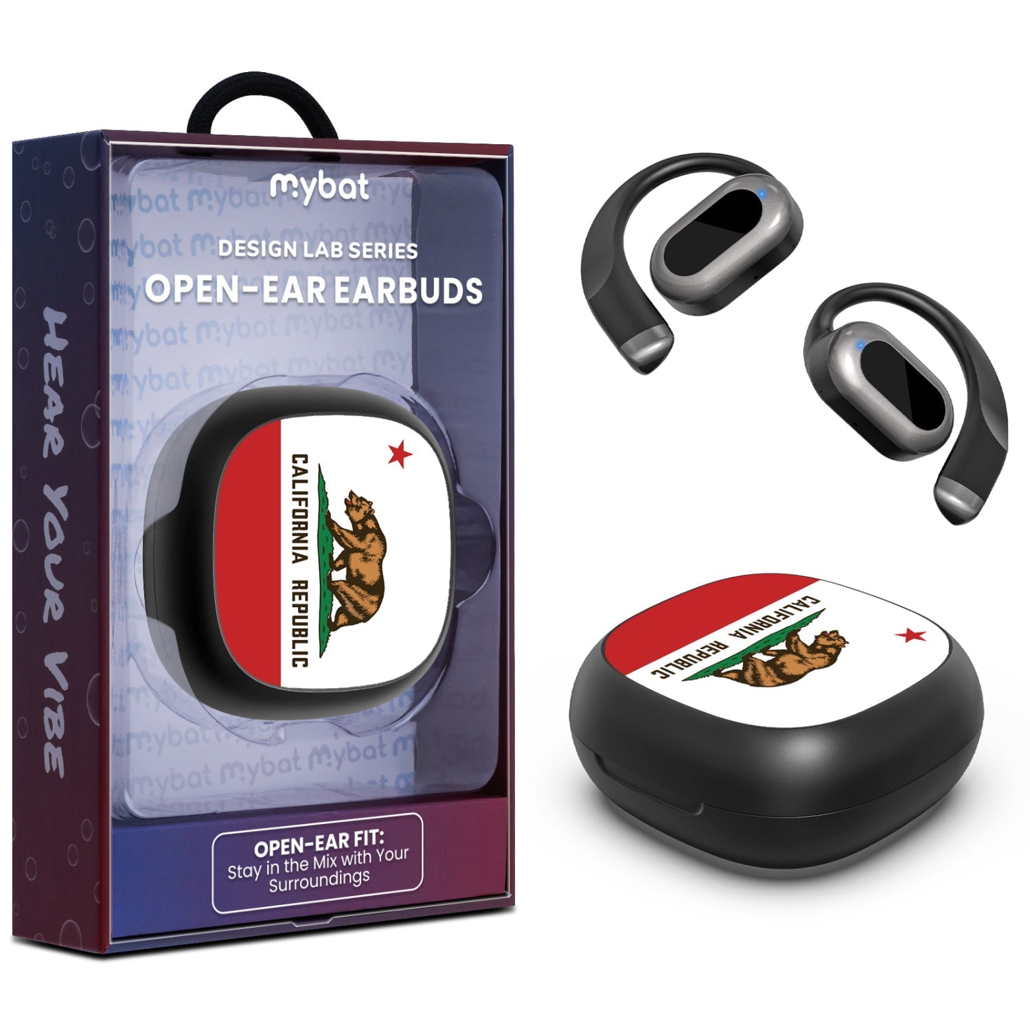 MyBat Design Lab Open-Ear Earbuds - Black - California State Flag