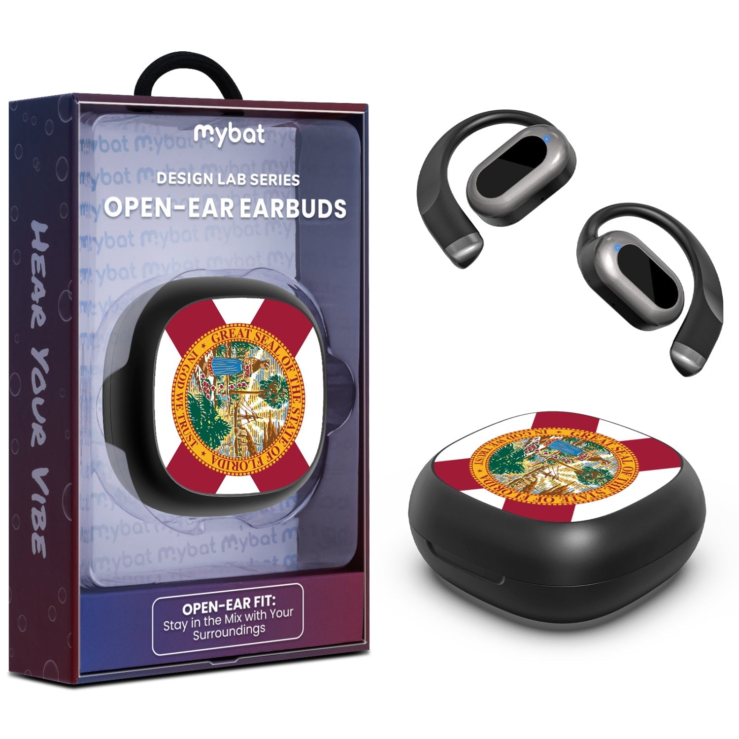 MyBat Design Lab Open-Ear Earbuds - Black - Florida State Flag