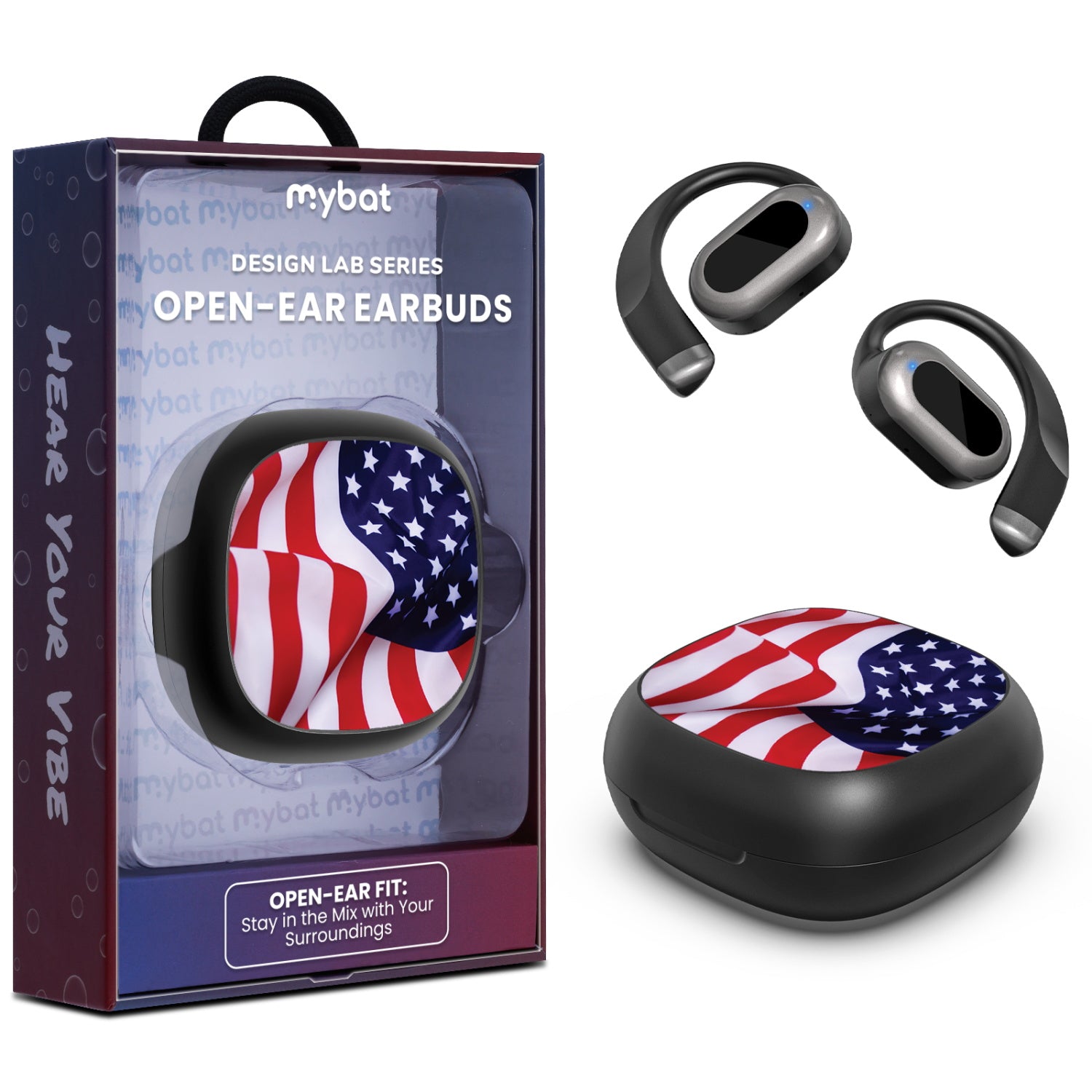 MyBat Design Lab Open-Ear Earbuds - Black - Stars & Stripes - MFHSBTST251-042-1.jpg