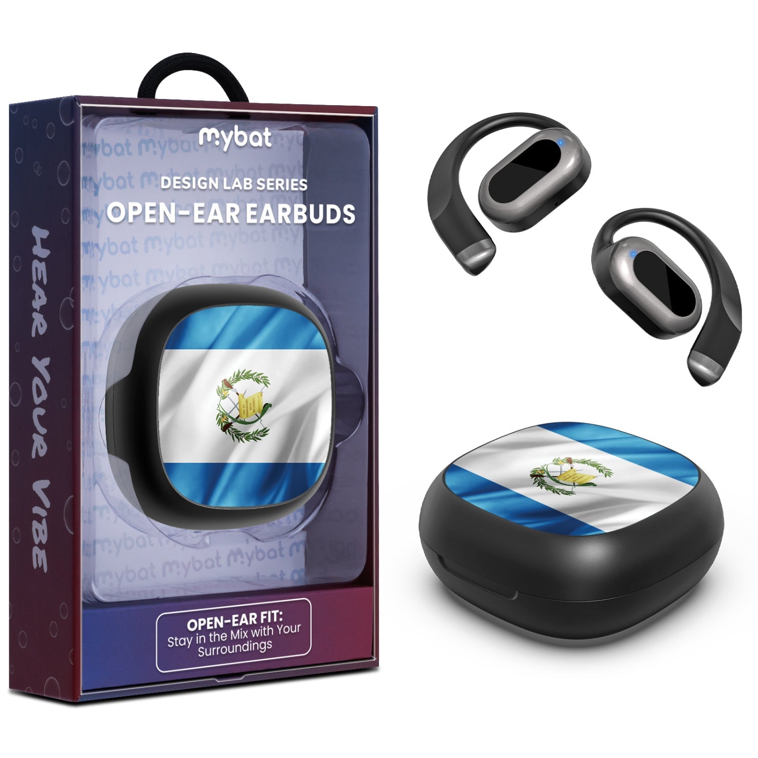 MyBat Design Lab Open-Ear Earbuds - Black - Guatemalan Flag