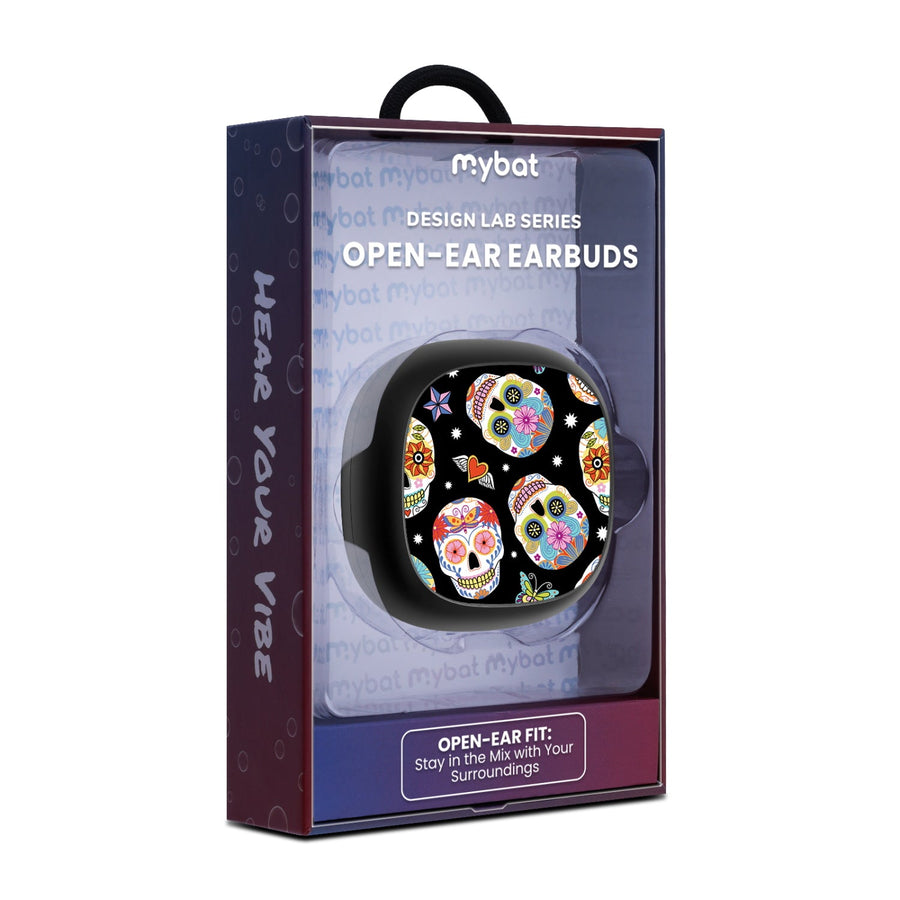 MyBat Design Lab Open-Ear Earbuds - Black - Day of the Dead