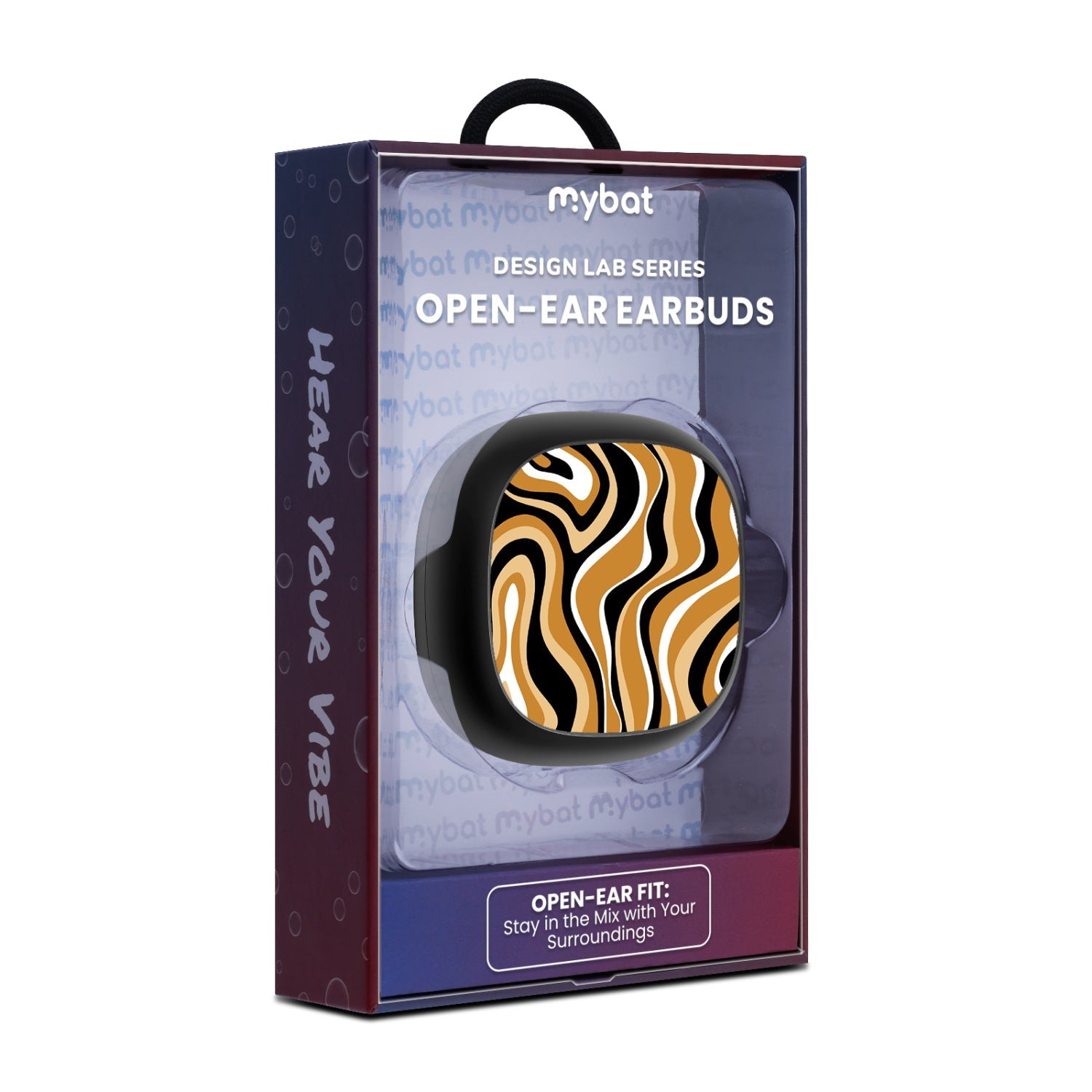 MyBat Design Lab Open-Ear Earbuds - Black - Groovy Golden Swirls