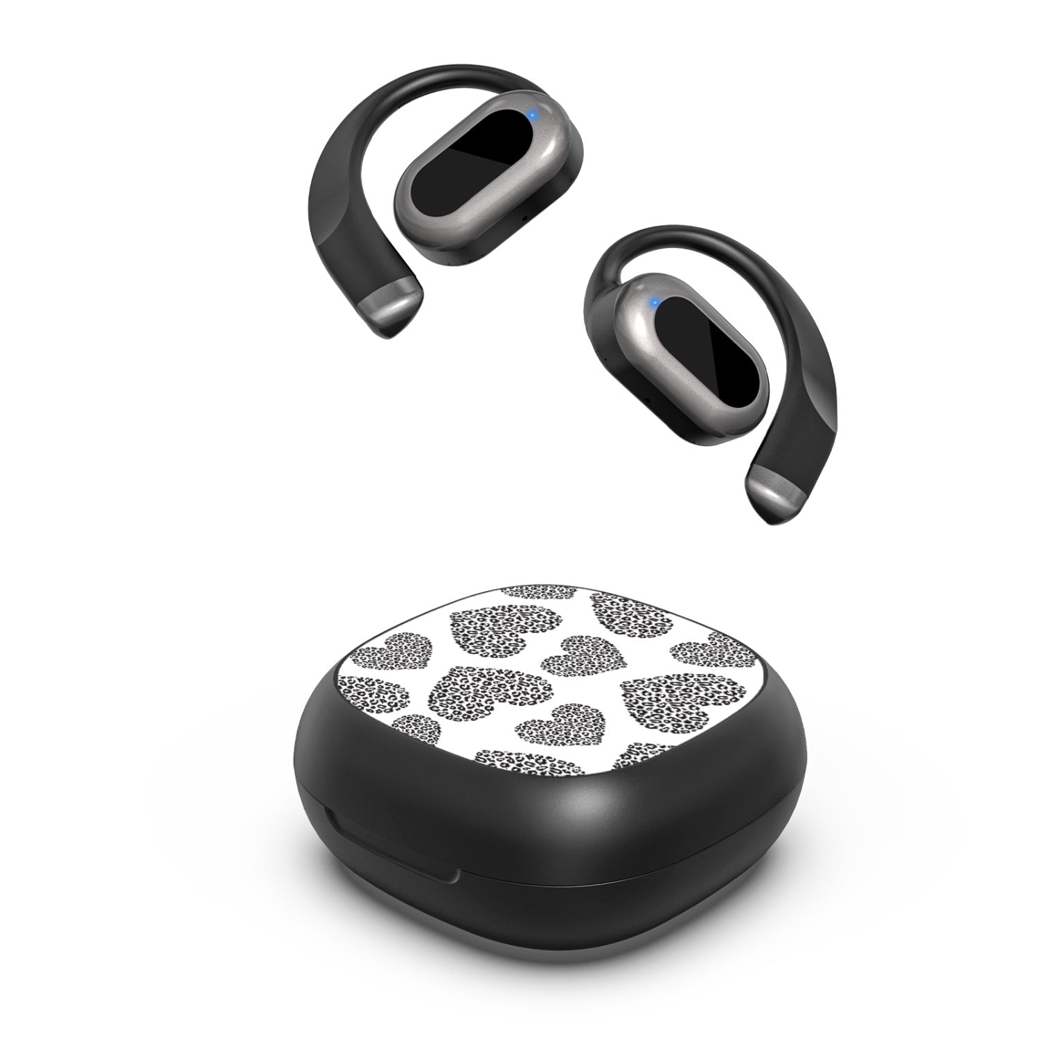 MyBat Design Lab Open-Ear Earbuds - Black - Leopard Print Hearts - MFHSBTST251-098-2.jpg