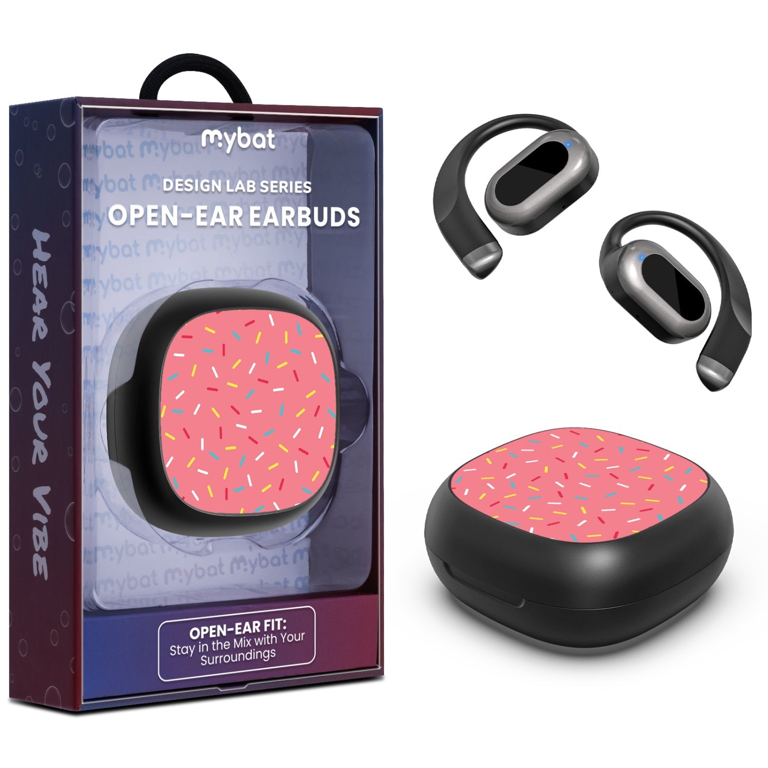 MyBat Design Lab Open-Ear Earbuds - Black - Sprinkles
