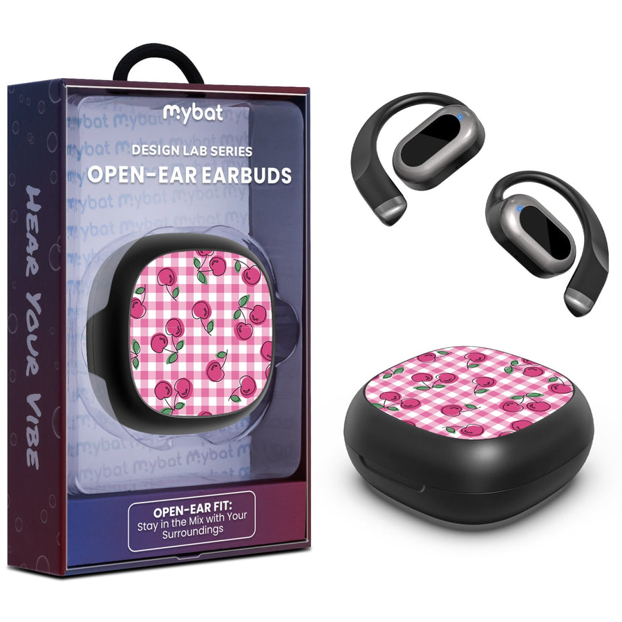 MyBat Design Lab Open-Ear Earbuds - Black - Pink Cherries