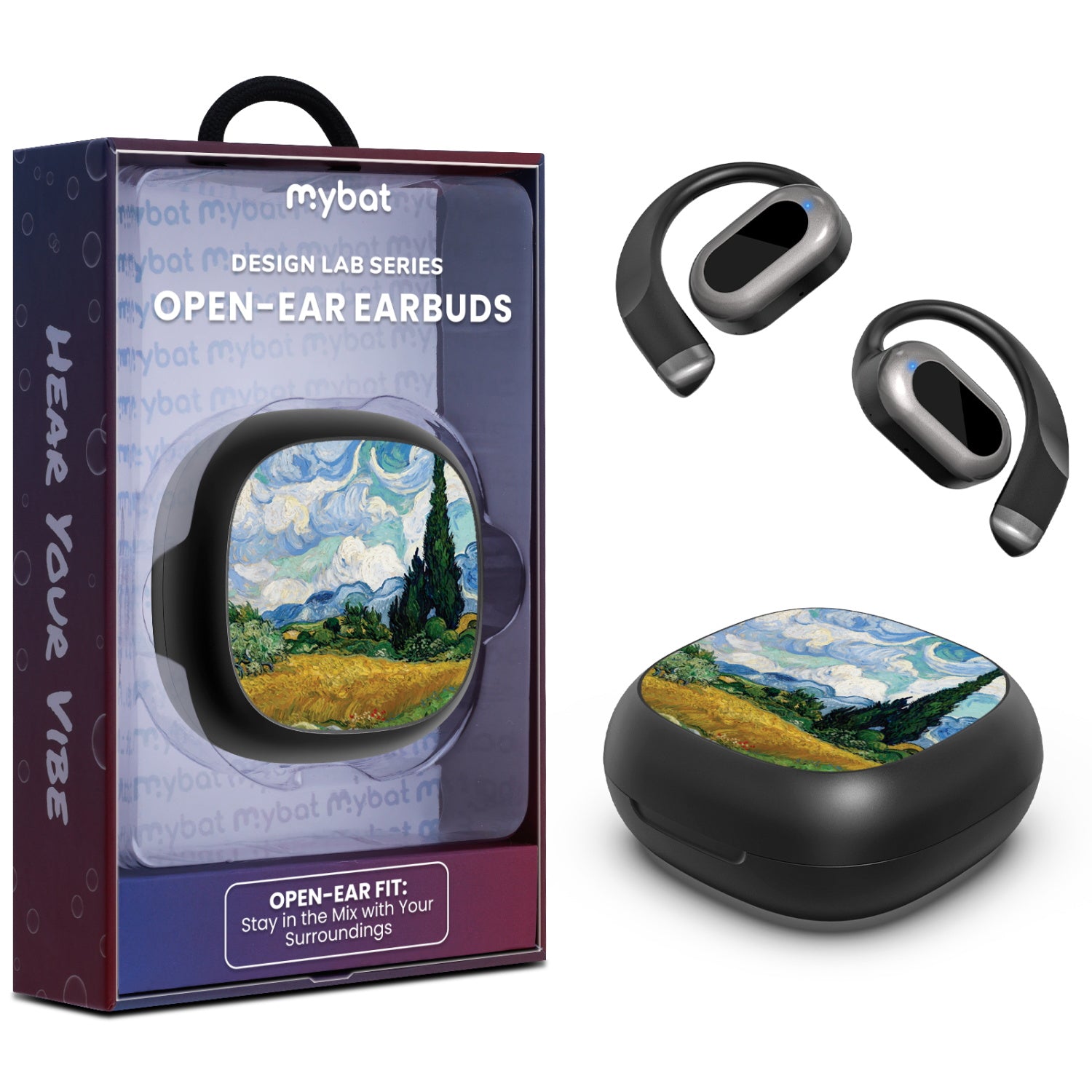 MyBat Design Lab Open-Ear Earbuds - Black - Impressionist Painting - MFHSBTST251-105-1.jpg
