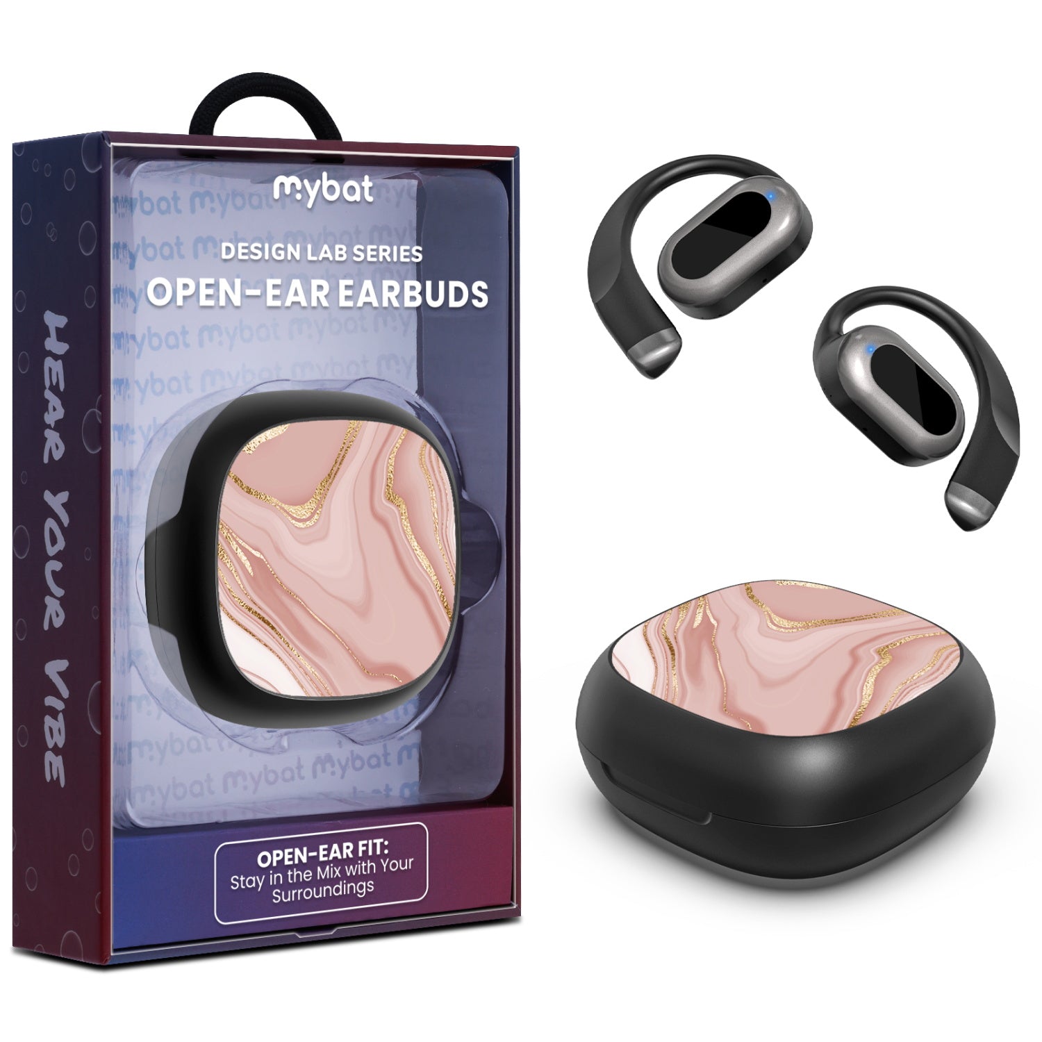 MyBat Design Lab Open-Ear Earbuds - Black - Pink Marble - MFHSBTST251-107-1.jpg