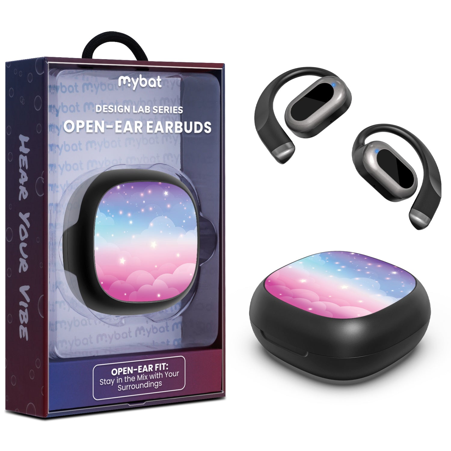 MyBat Design Lab Open-Ear Earbuds - Black - Clouds & Stars - MFHSBTST251-110-1.jpg