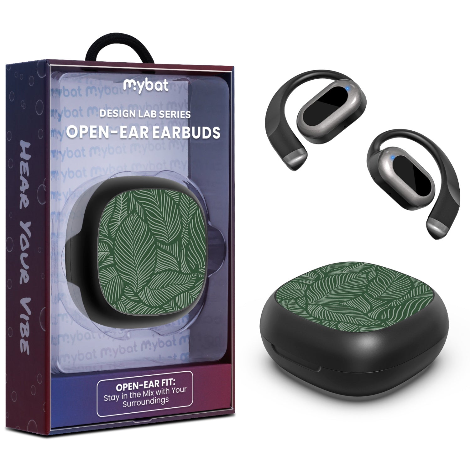 MyBat Design Lab Open-Ear Earbuds - Black - Leaves