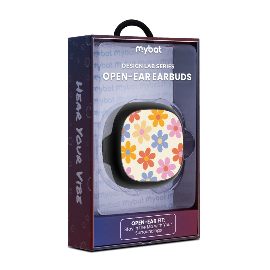 MyBat Design Lab Open-Ear Earbuds - Black - Retro Daisies