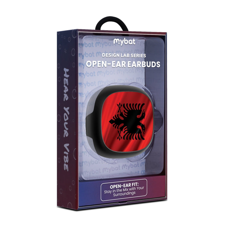 MyBat Design Lab Open-Ear Earbuds - Black - Albania Flag