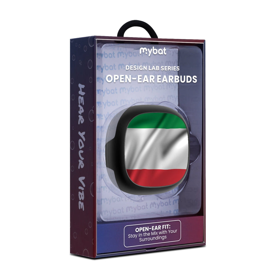 MyBat Design Lab Open-Ear Earbuds - Black - Italy Flag