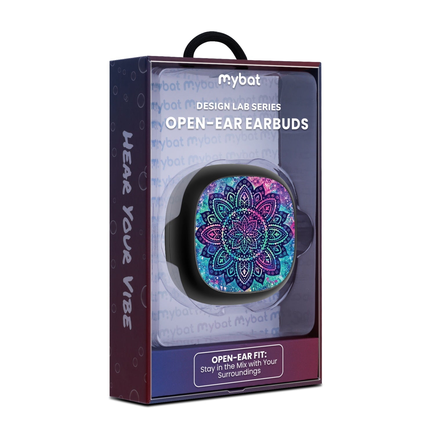 MyBat Design Lab Open-Ear Earbuds - Black - Cosmic Mandala