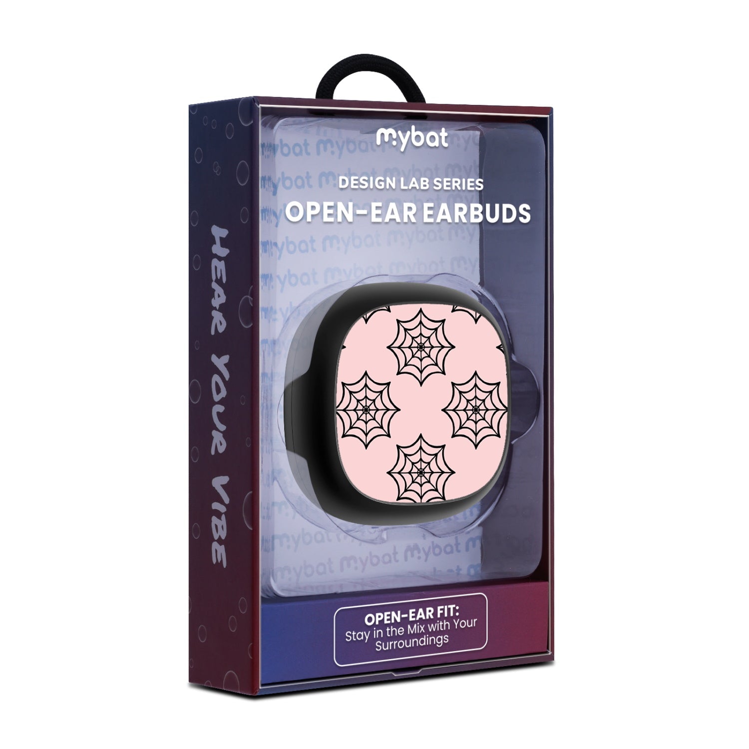 MyBat Design Lab Open-Ear Earbuds - Black - Pink Spider Web