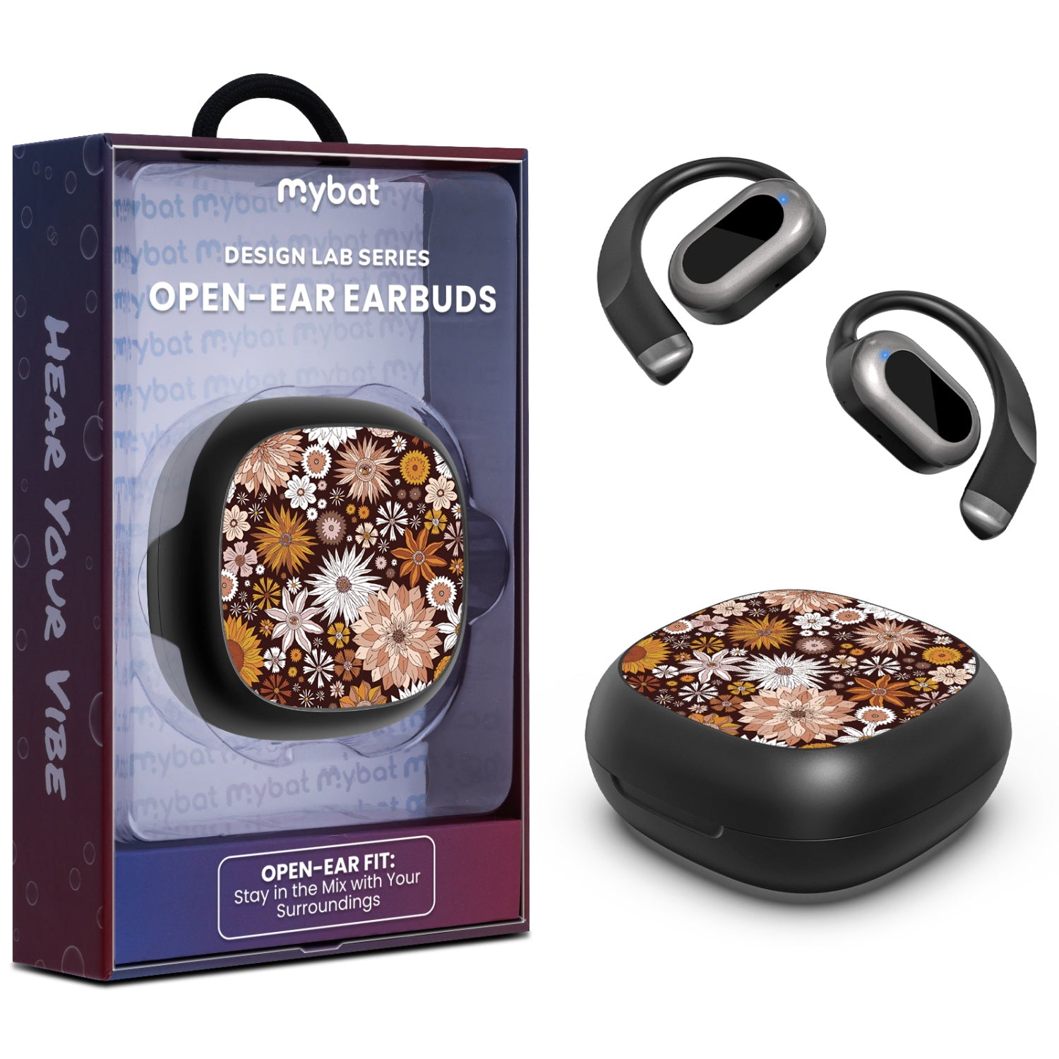MyBat Design Lab Open-Ear Earbuds - Black - Autumn Florals - MFHSBTST251-243-1.jpg