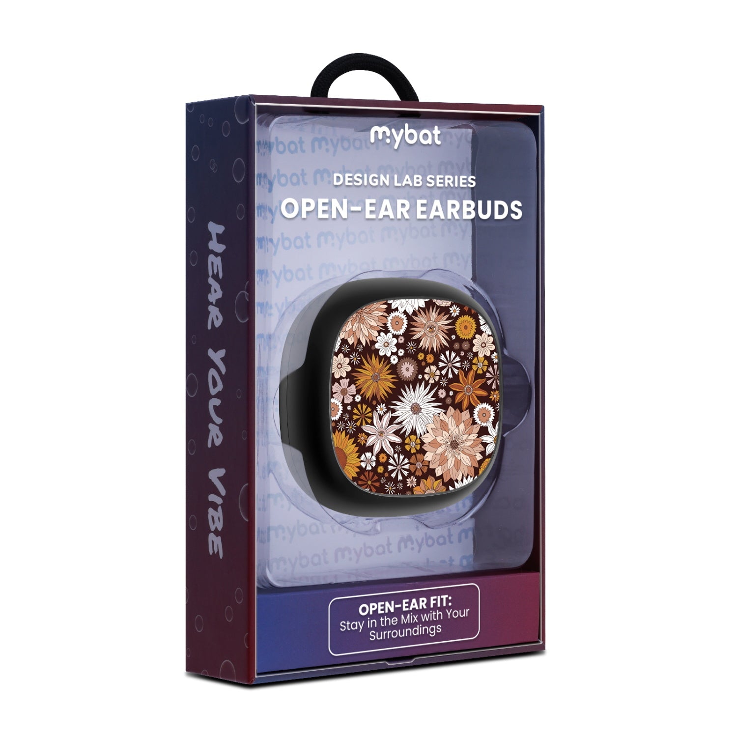 MyBat Design Lab Open-Ear Earbuds - Black - Autumn Florals