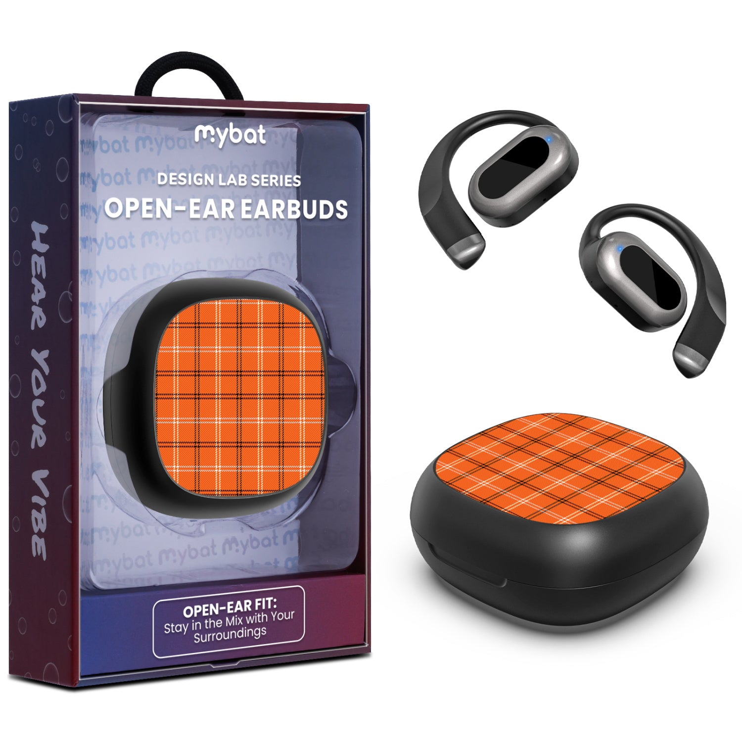 MyBat Design Lab Open-Ear Earbuds - Black - Pumpkin Plaid - MFHSBTST251-244-1.jpg