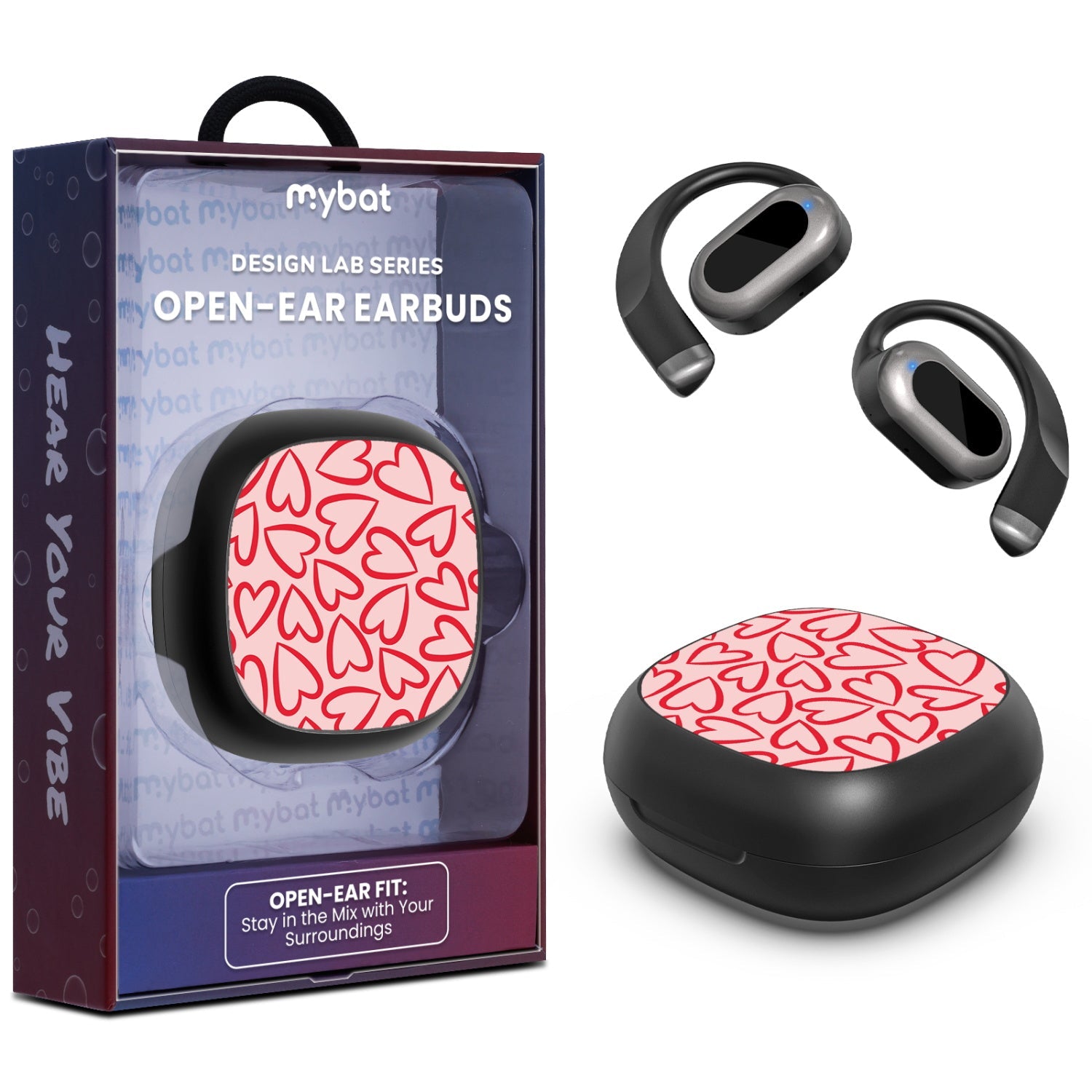 MyBat Design Lab Open-Ear Earbuds - Black - Endless Hearts