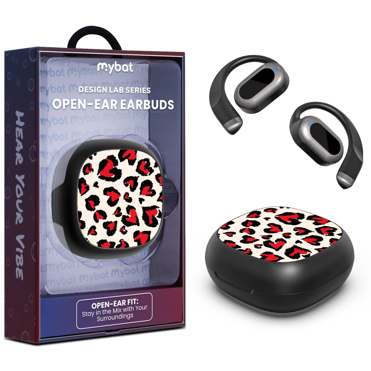MyBat Design Lab Open-Ear Earbuds - Black - Wild Hearts