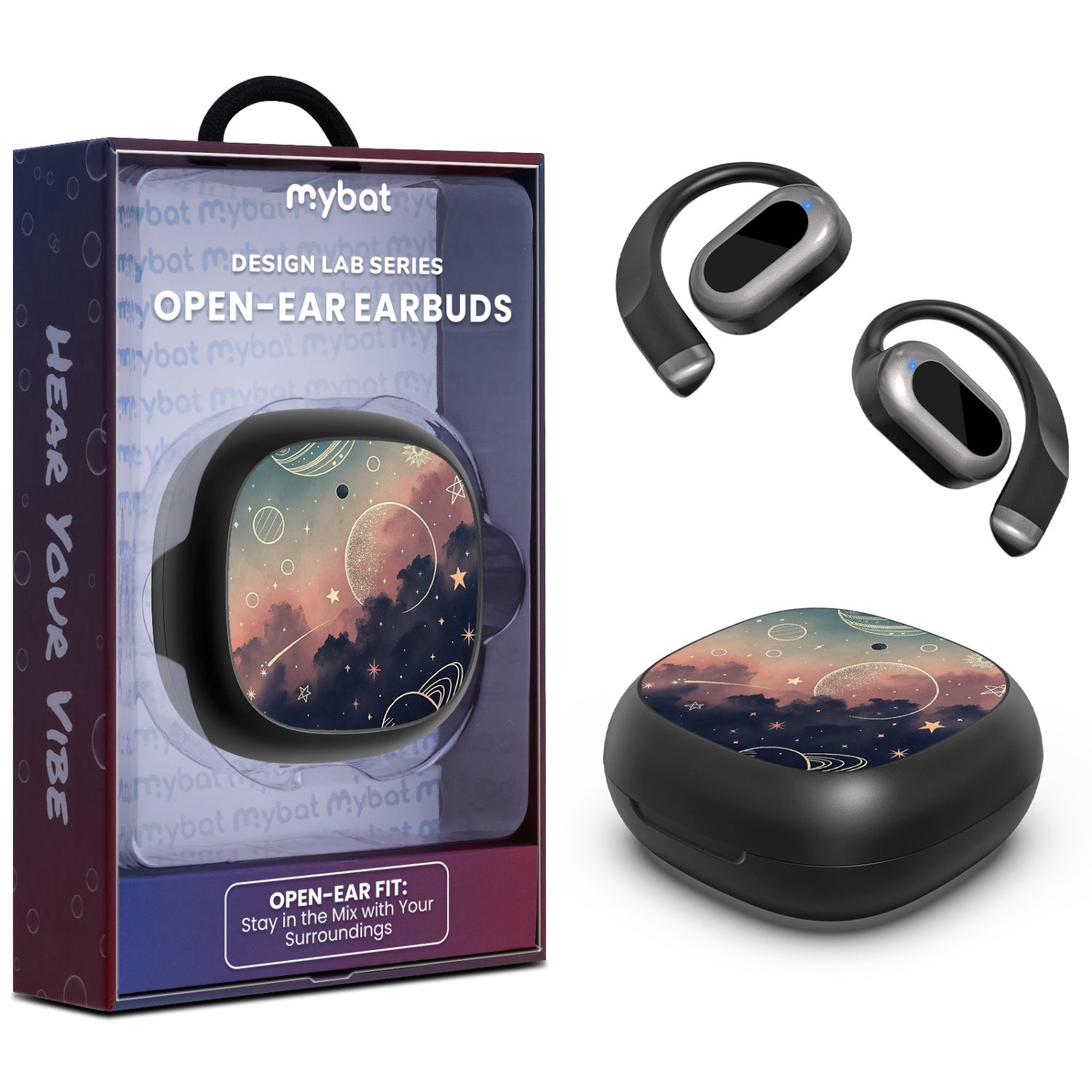 MyBat Design Lab Open-Ear Earbuds - Black - Planets and Stars - MFHSBTST251-356-1.jpg