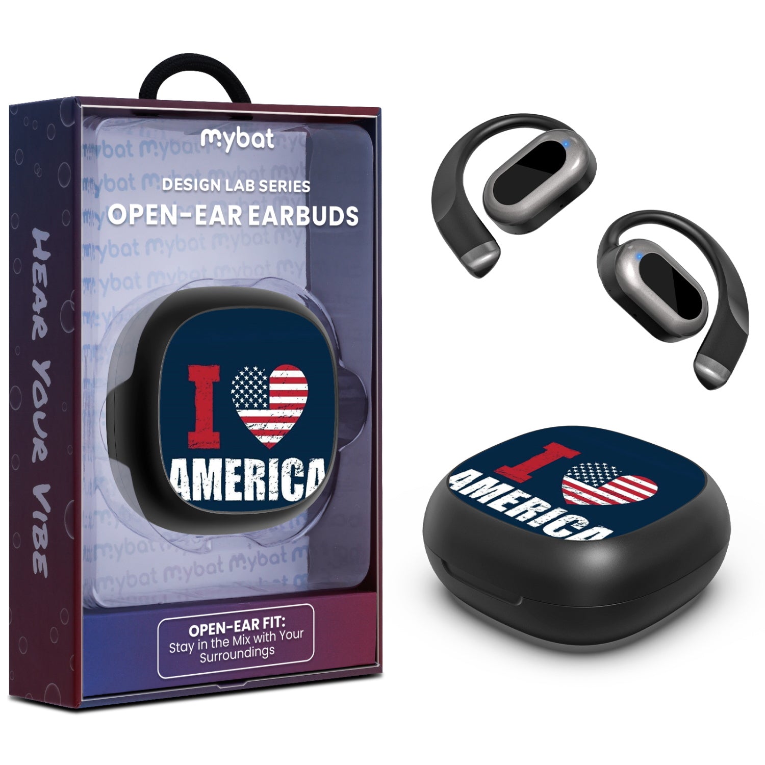 MyBat Design Lab Open-Ear Earbuds - Black - I Love America - MFHSBTST251-358-1.jpg