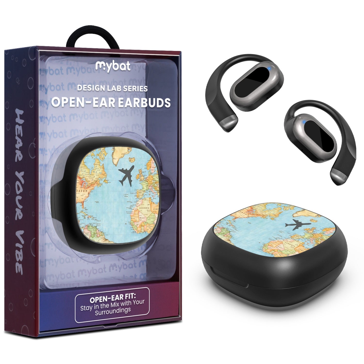 MyBat Design Lab Open-Ear Earbuds - Black - Map