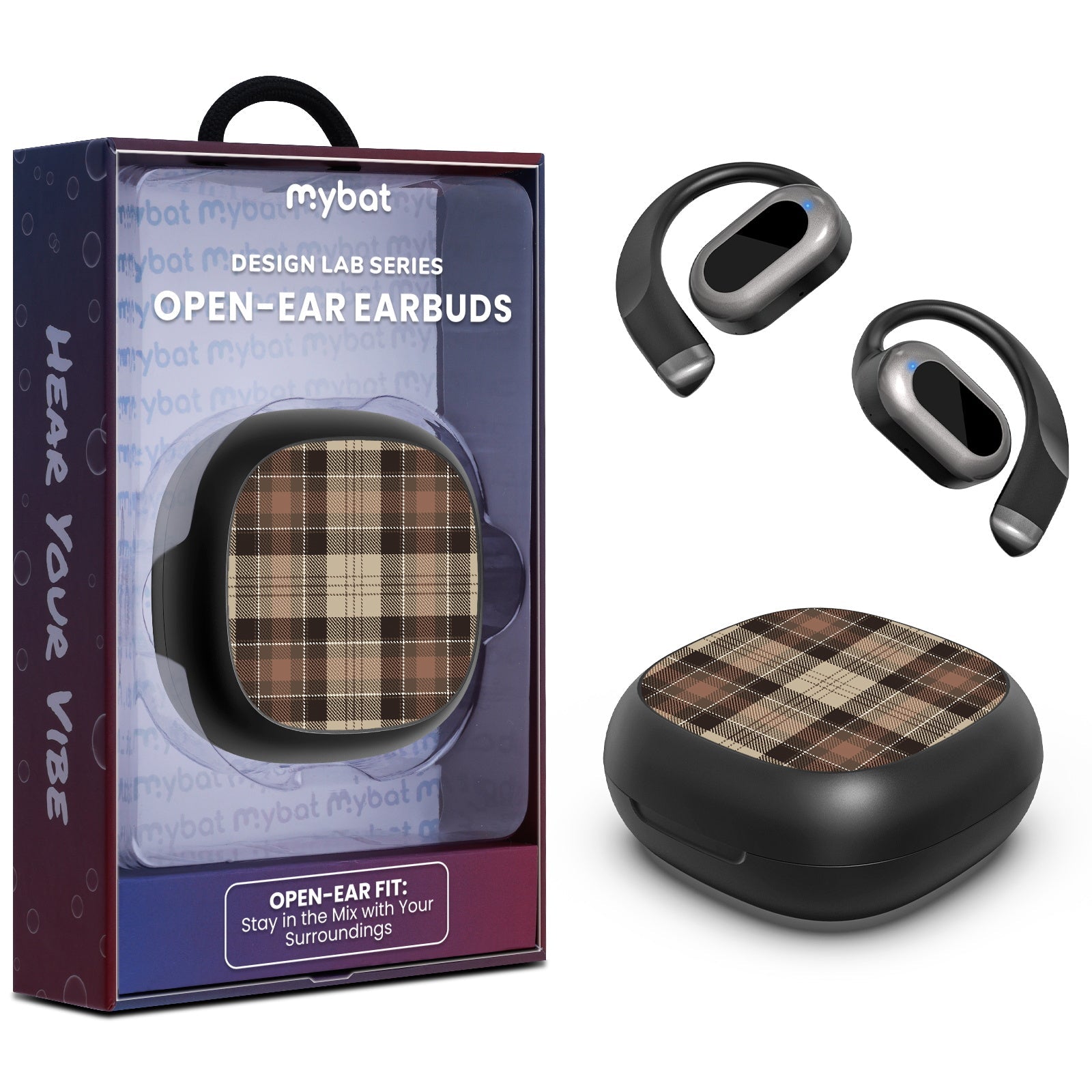 MyBat Design Lab Open-Ear Earbuds - Black - Mocha Flannel