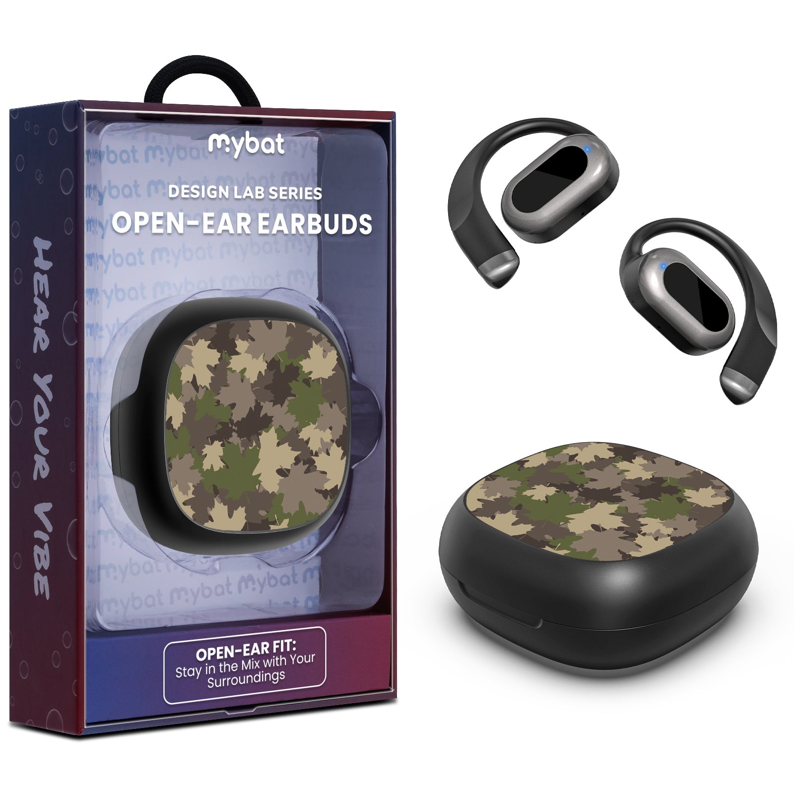 MyBat Design Lab Open-Ear Earbuds - Black - Leaf Camo - MFHSBTST251-445-1.jpg