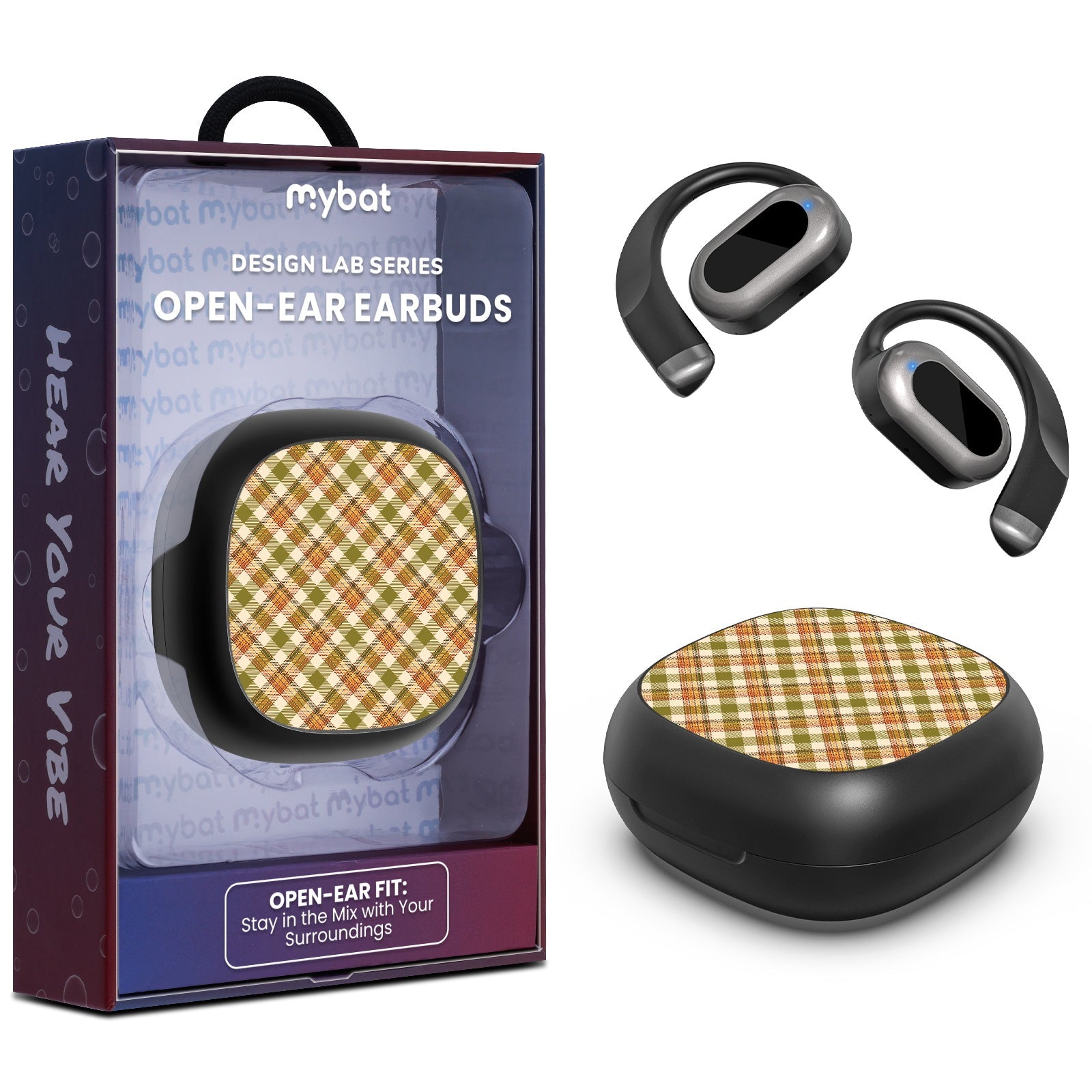 MyBat Design Lab Open-Ear Earbuds - Black - Autumn Tartan