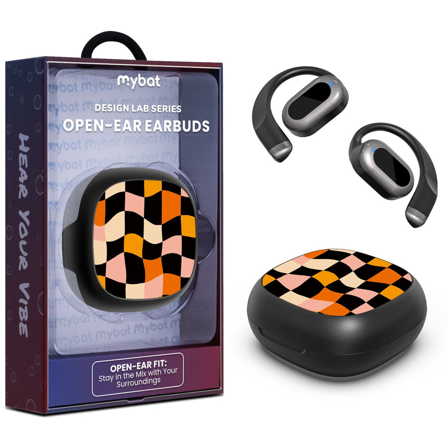 MyBat Design Lab Open-Ear Earbuds - Black - Groovy Check