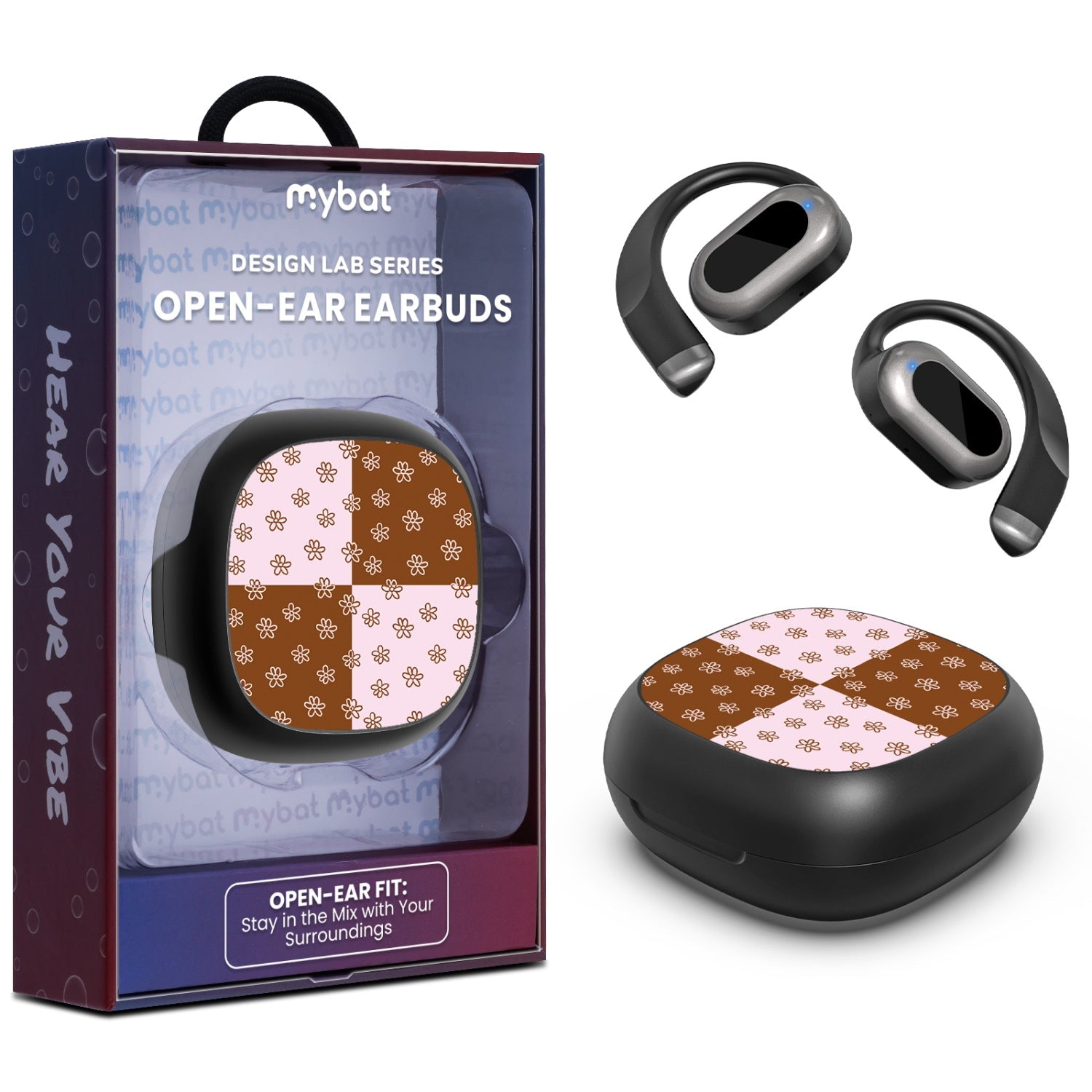 MyBat Design Lab Open-Ear Earbuds - Black - Flower Patches