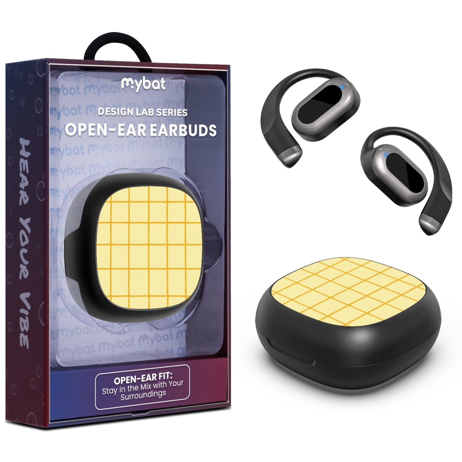 MyBat Design Lab Open-Ear Earbuds - Black - Butter Plaid