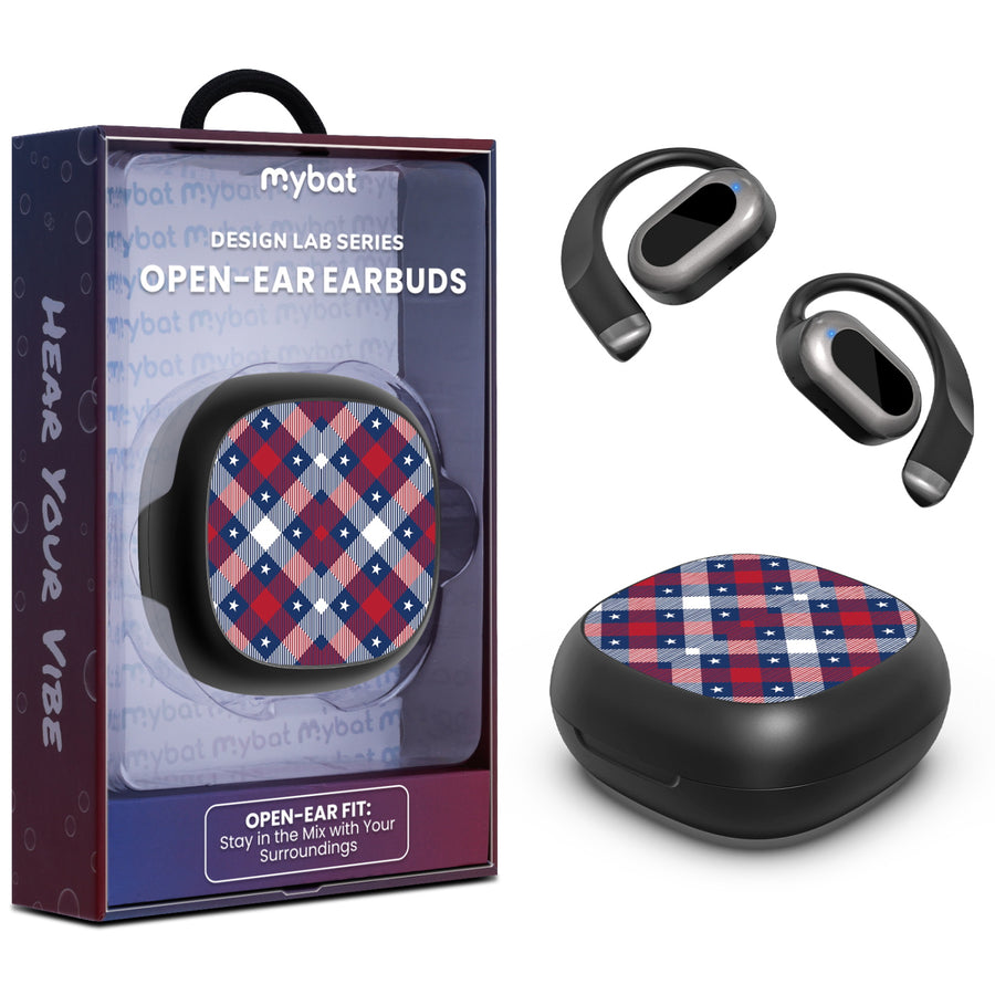 MyBat Design Lab Open-Ear Earbuds - Black - Americana Plaid - MFHSBTST251-523.JPG