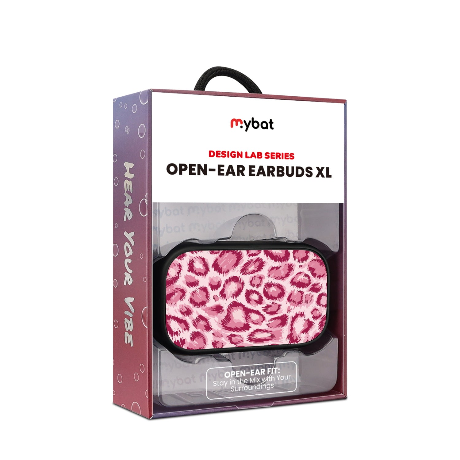 MyBat Design Lab Open-Ear Earbuds XL - Black - Pink Leopard Print