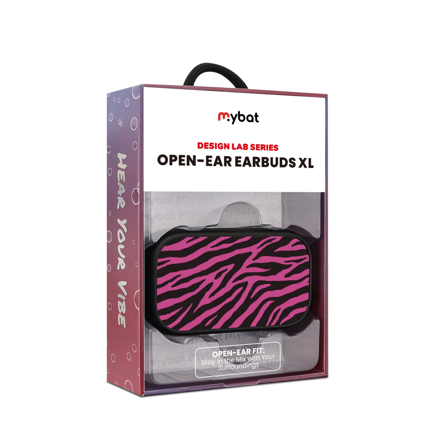 MyBat Design Lab Open-Ear Earbuds XL - Black - Pink Zebra Print
