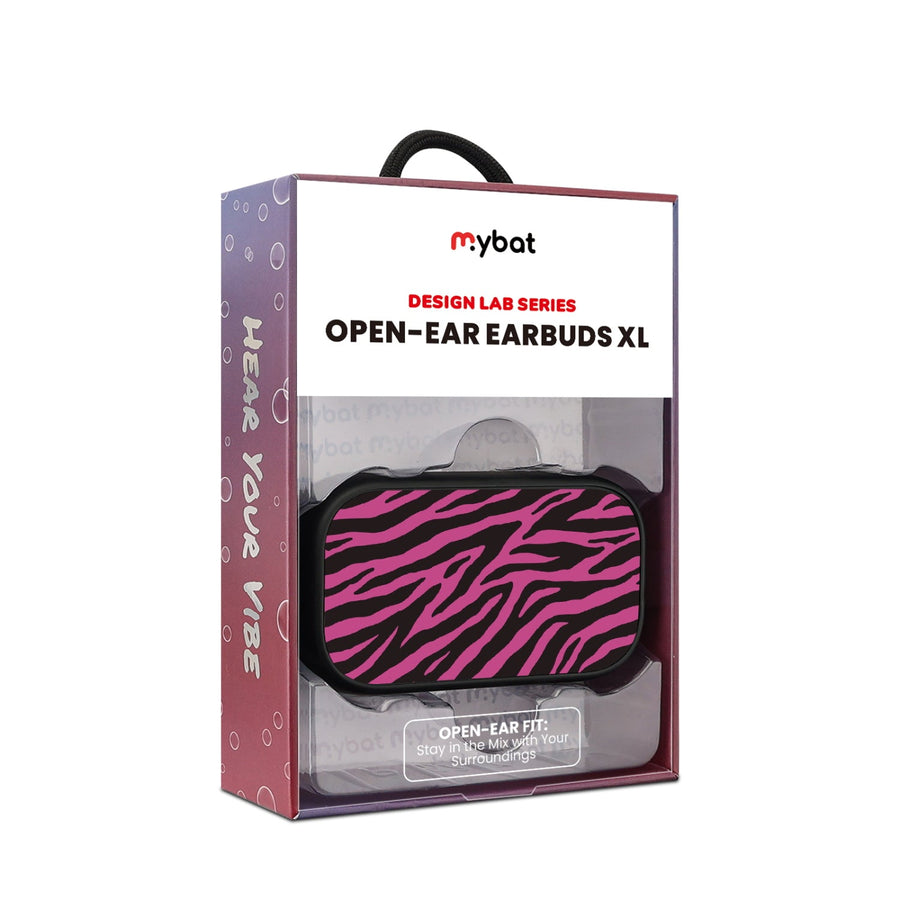 MyBat Design Lab Open-Ear Earbuds XL - Black - Pink Zebra Print