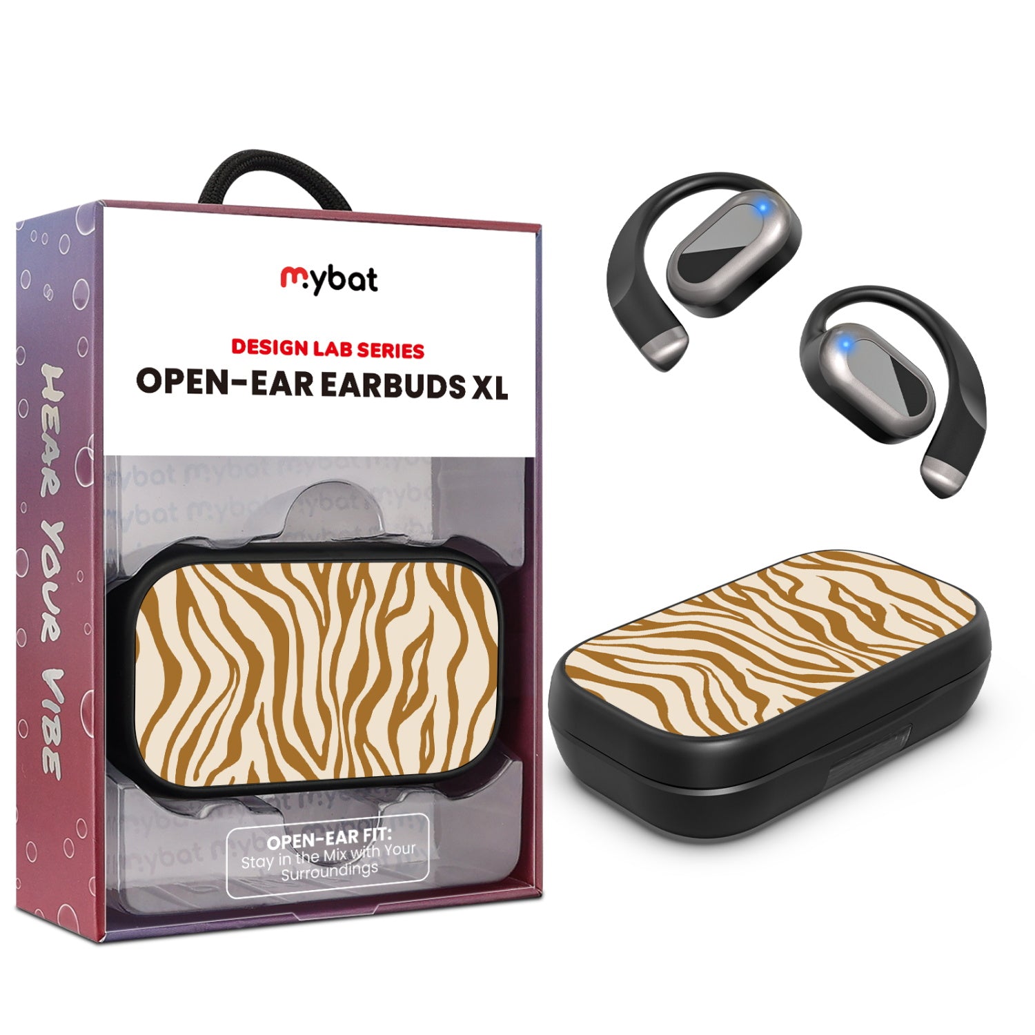 MyBat Design Lab Open-Ear Earbuds XL - Black - Tiger Stripes - MFHSBTST271-011-1.jpg