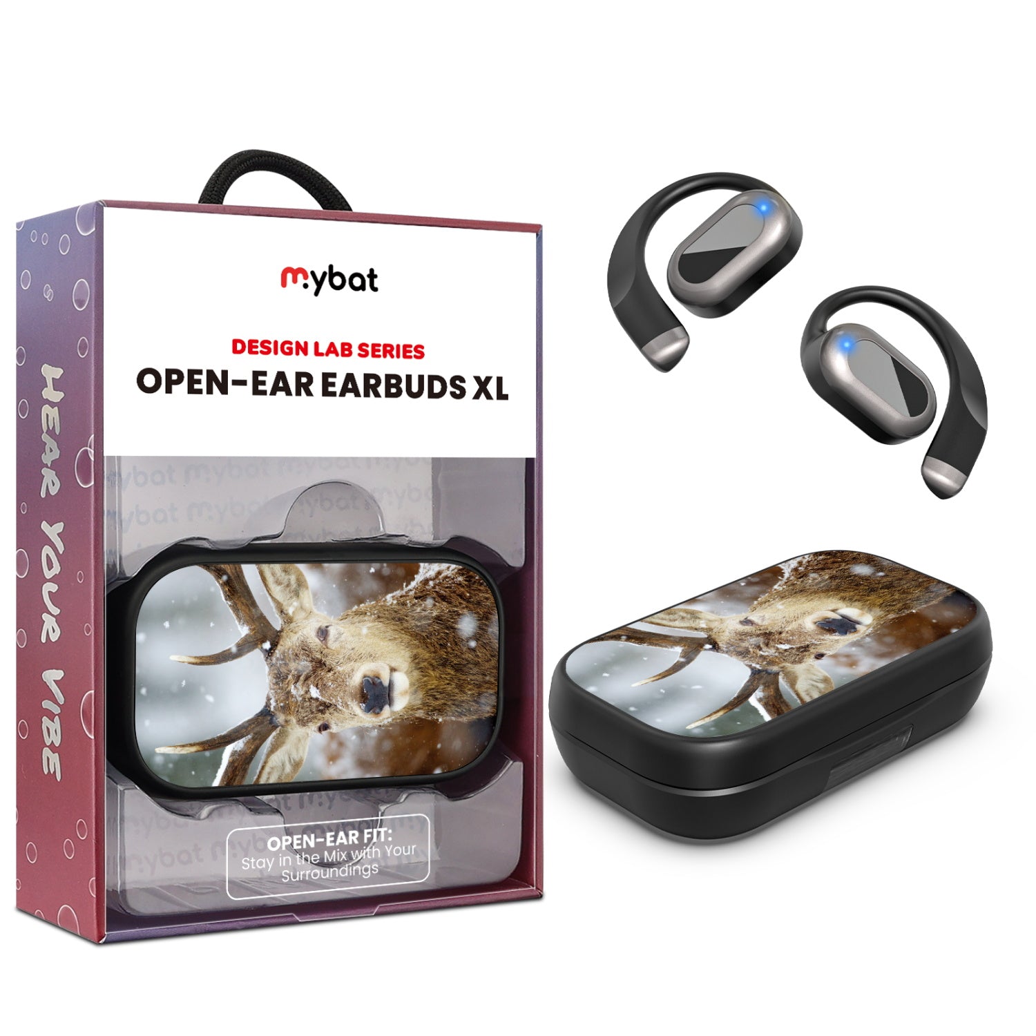 MyBat Design Lab Open-Ear Earbuds XL - Black - Deer in Winter - MFHSBTST271-024-1.jpg
